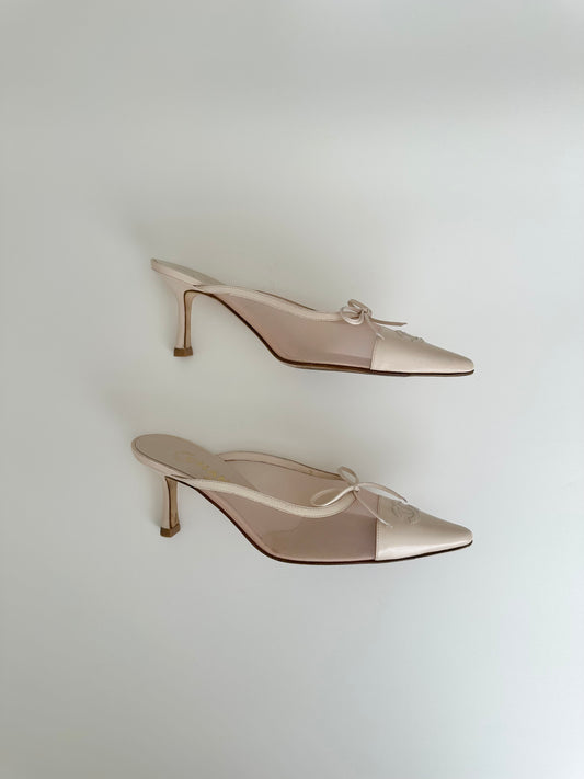 Chanel Light Pink Mesh Bow Mules 36.5