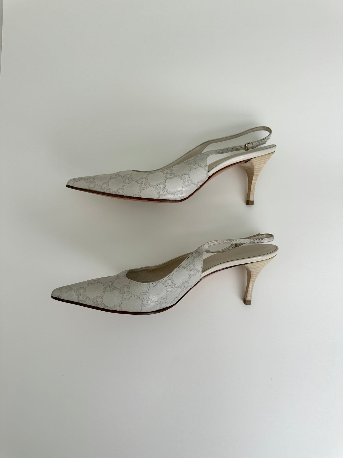 Gucci Ivory Monogram Slingbacks US 9.5