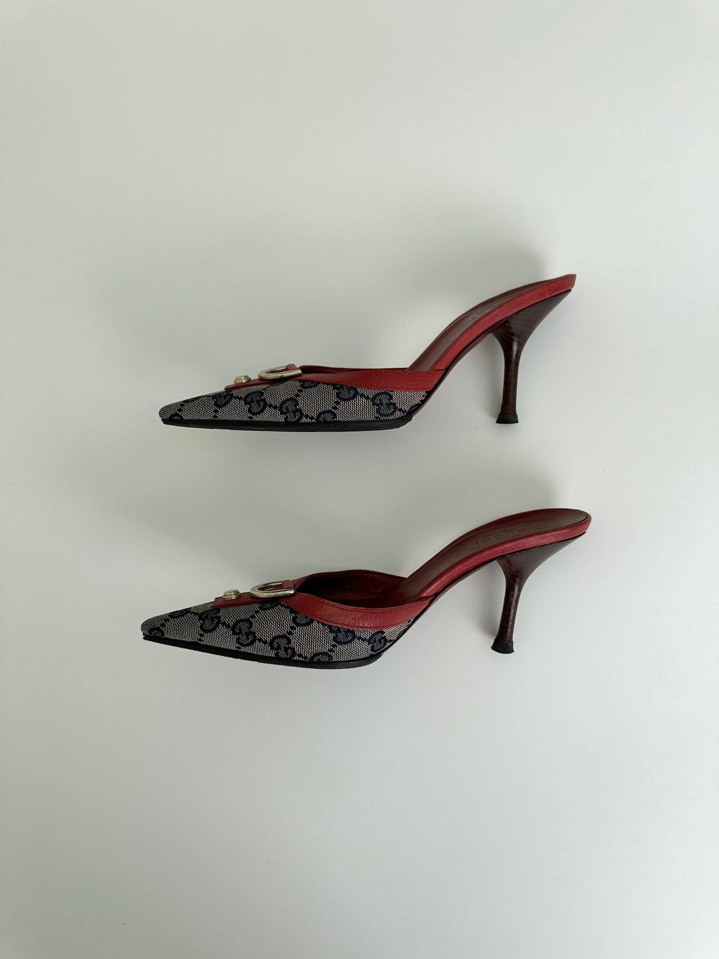 Gucci Red Monogram Mules 35