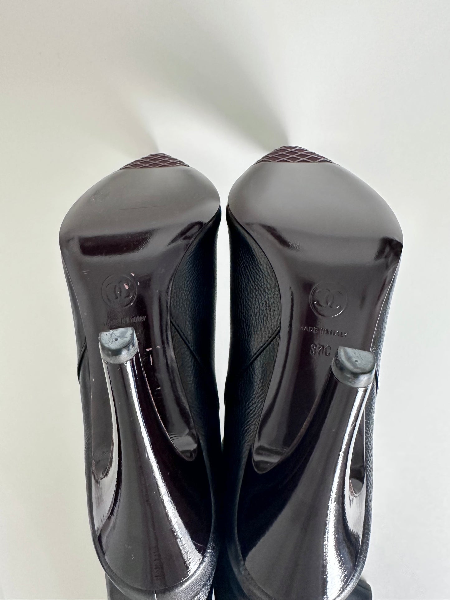 Chanel Black Leather Logo Boots 37