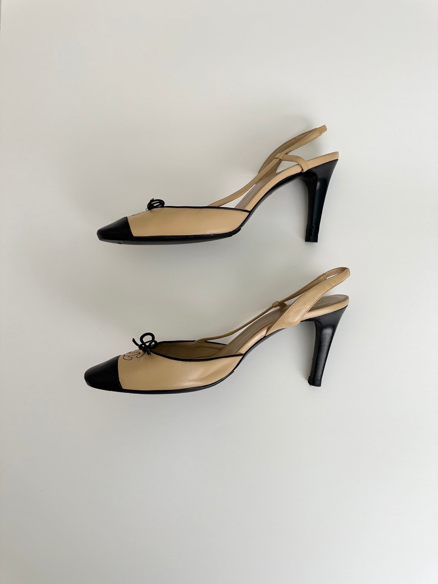 Chanel Tan/Black Round Toe Slingbacks 41
