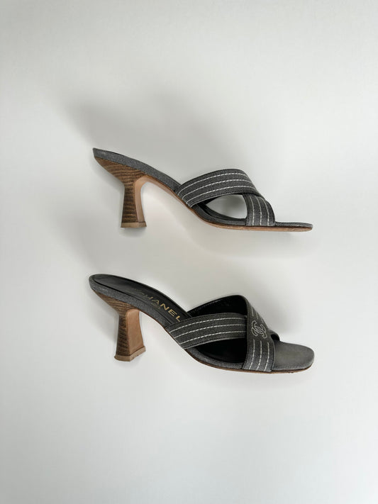 Chanel Grey Denim Sandals 36