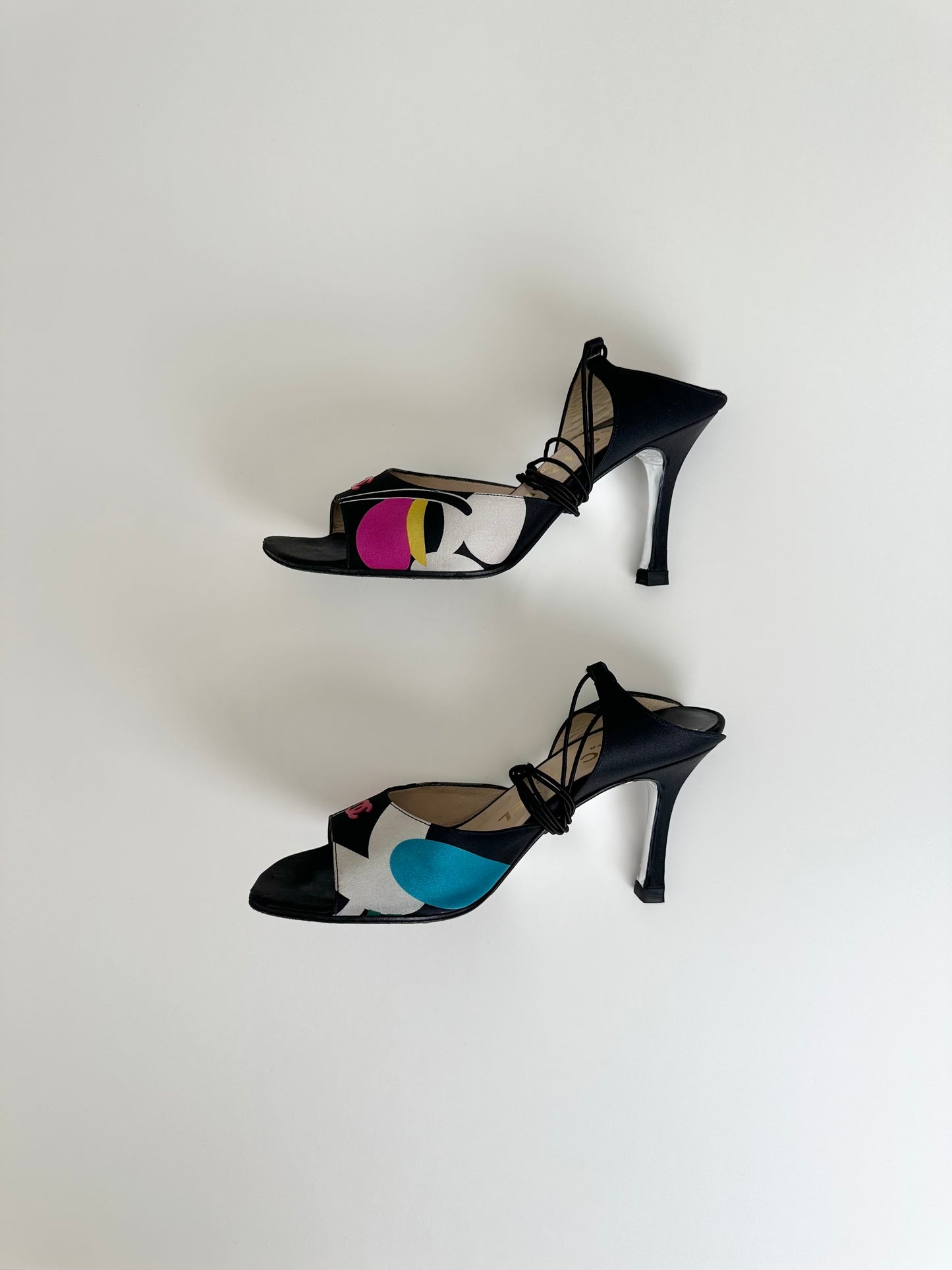 Chanel Multicolor Satin Ankle Tie Sandals 35.5