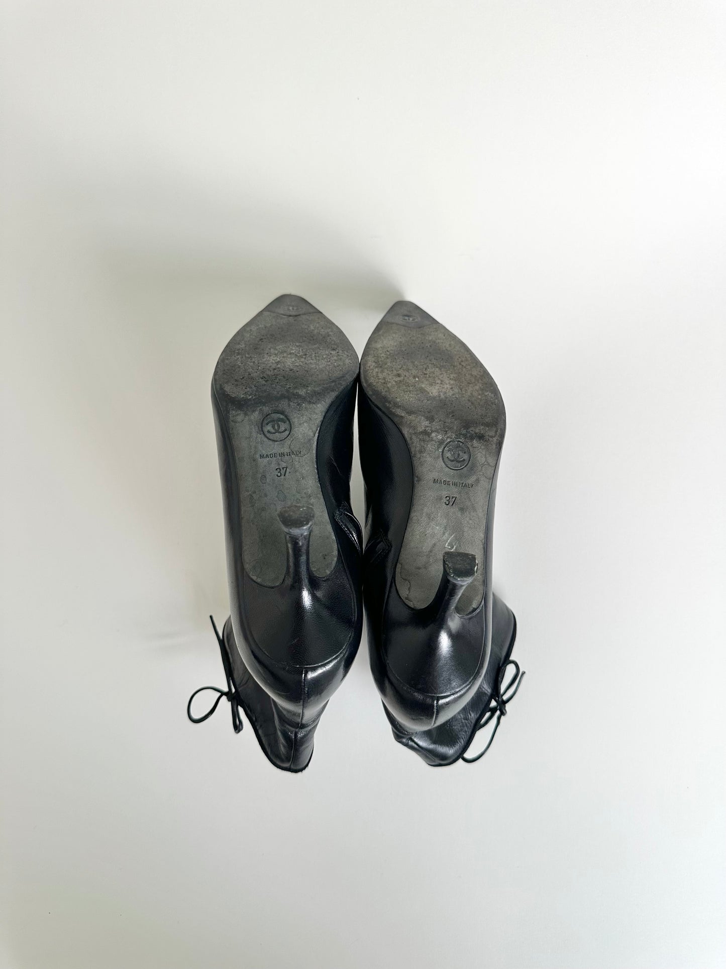 Chanel Black Logo Ankle Boots 37