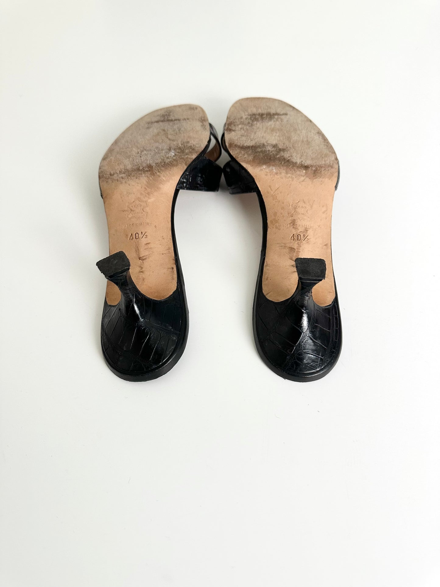 Manolo Blahnik Black Croc Callamu Mules 40.5