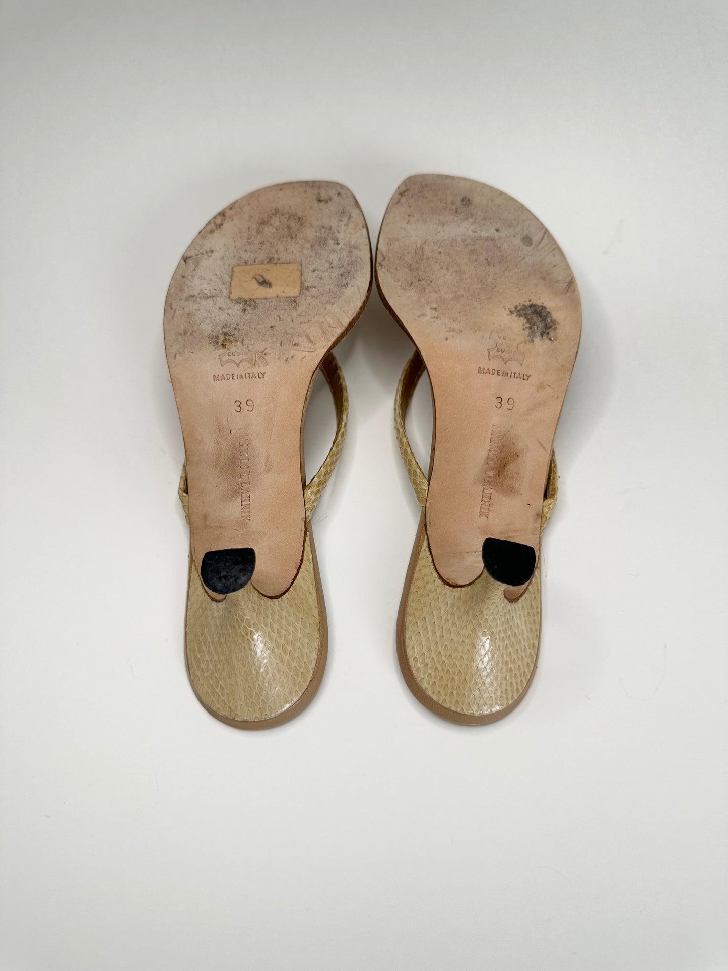 Manolo Blahnik Snakeskin Thong Sandals 39