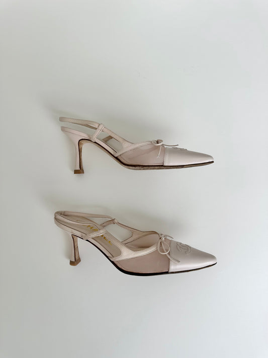 Chanel Light Pink Mesh Bow Slingback 34
