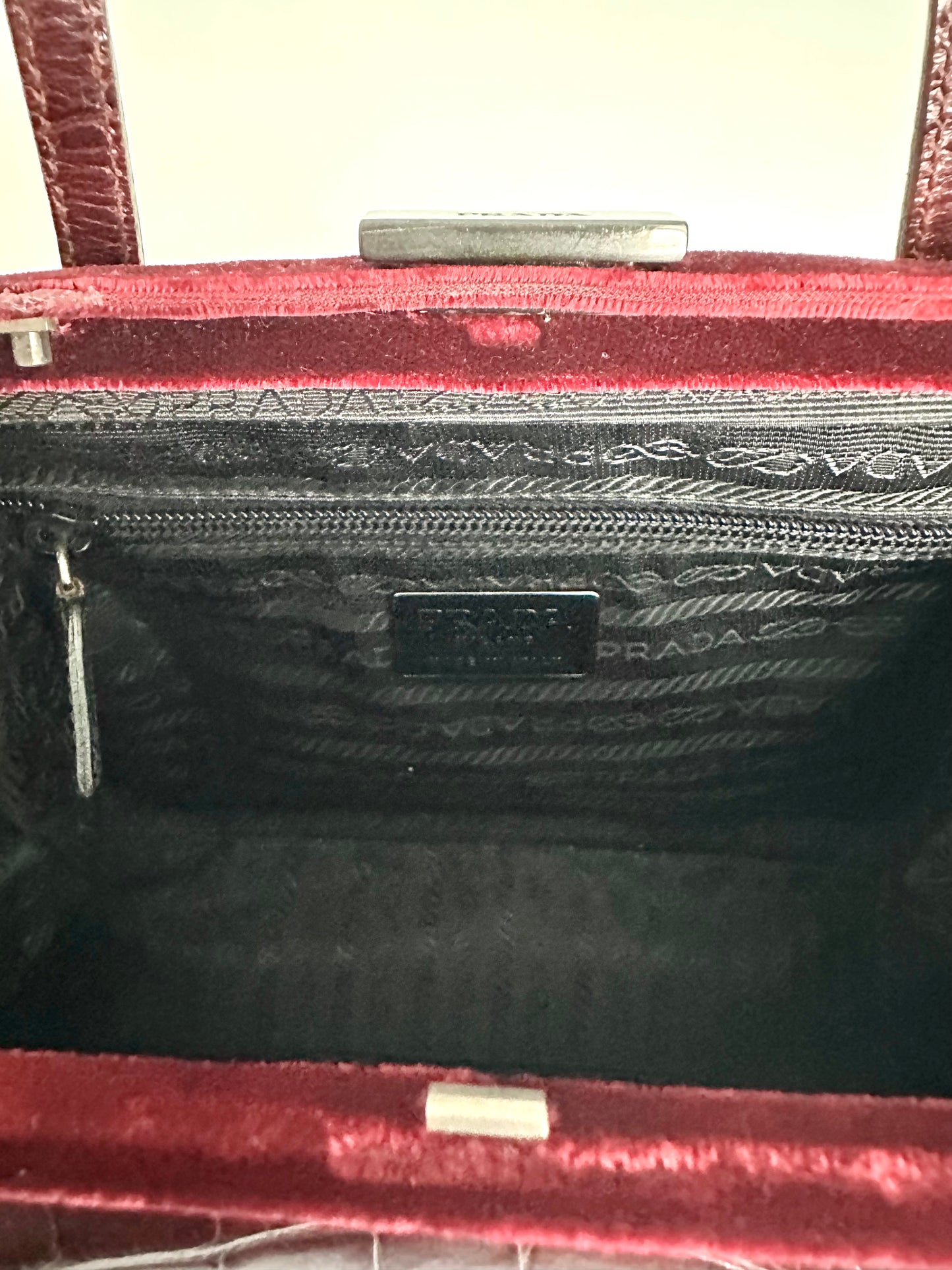 Prada Burgundy Croc Embossed Leather Bag