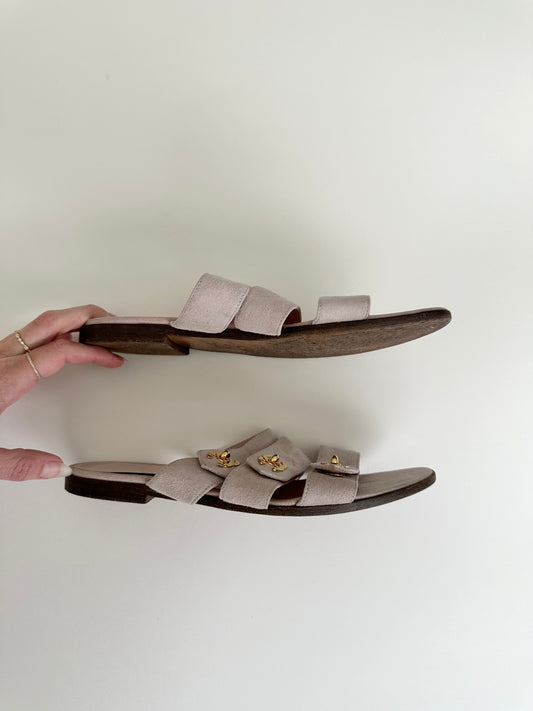 Chanel Pink Suede Turnlock Sandals 37.5