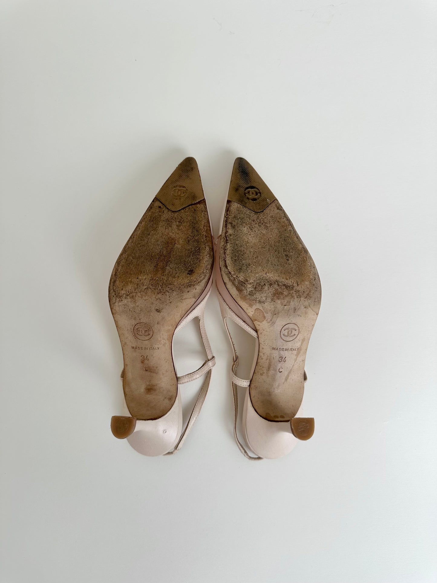 Chanel Light Pink Mesh Bow Slingback 34