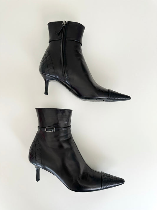 Chanel Black Quilted Logo Ankle Boots 36.5
