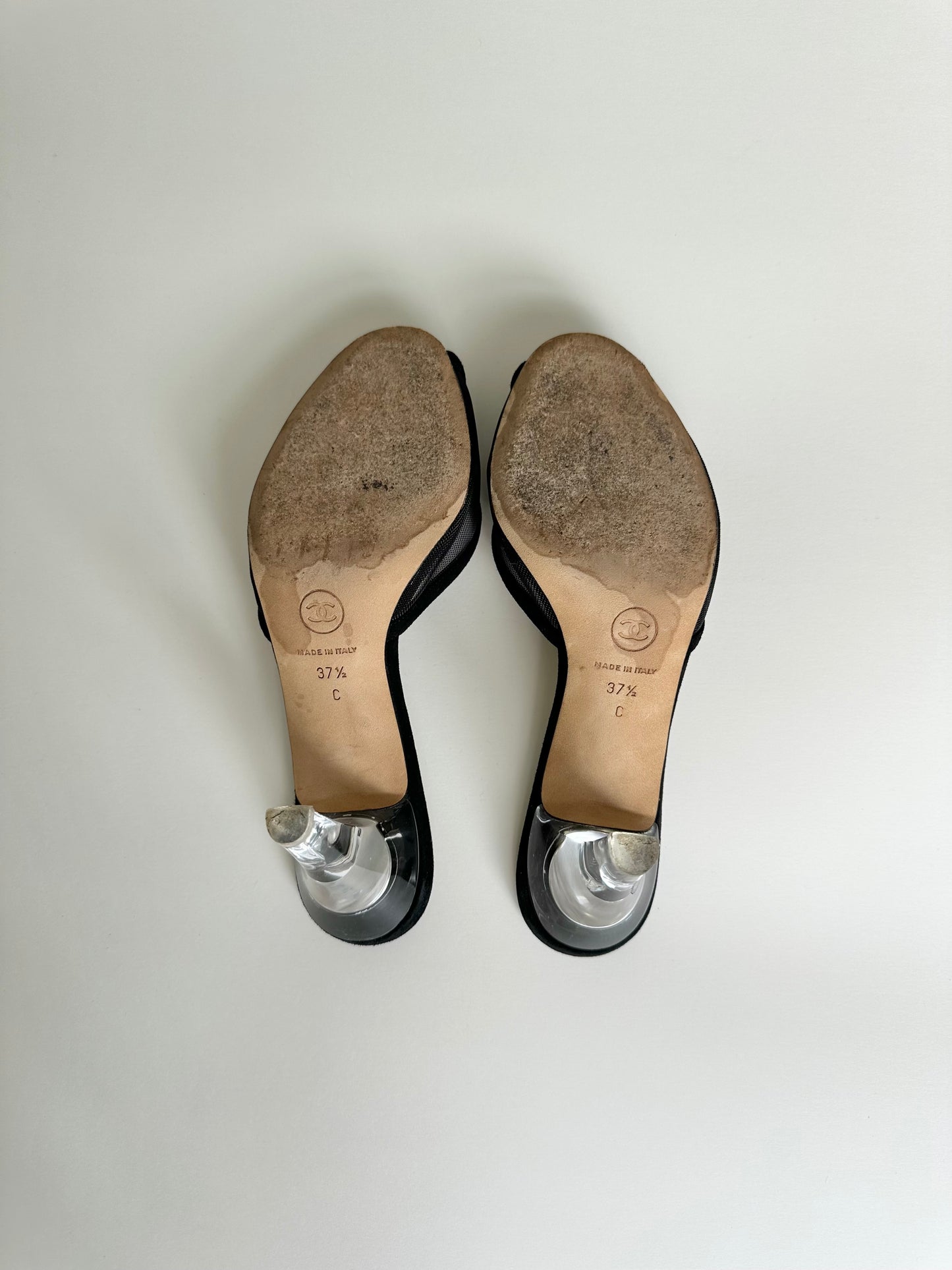 Chanel Black Mesh Logo Sandals 37.5