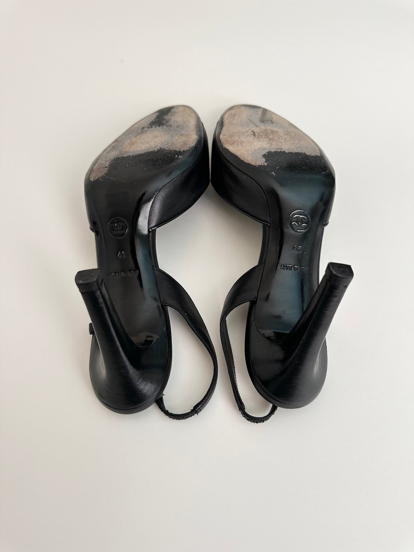 Chanel Black Round Toe Slingbacks 41