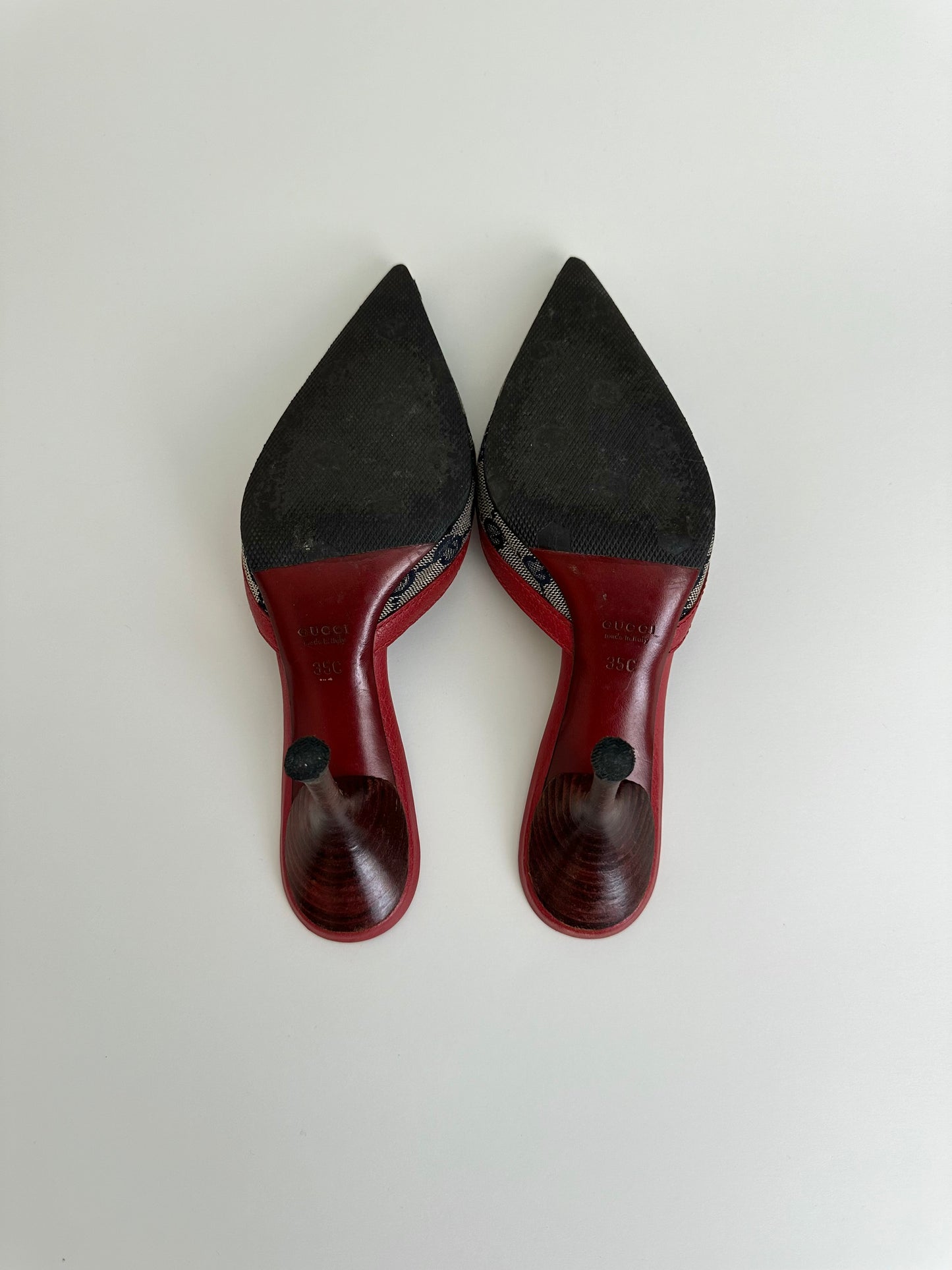 Gucci Red Monogram Mules 35