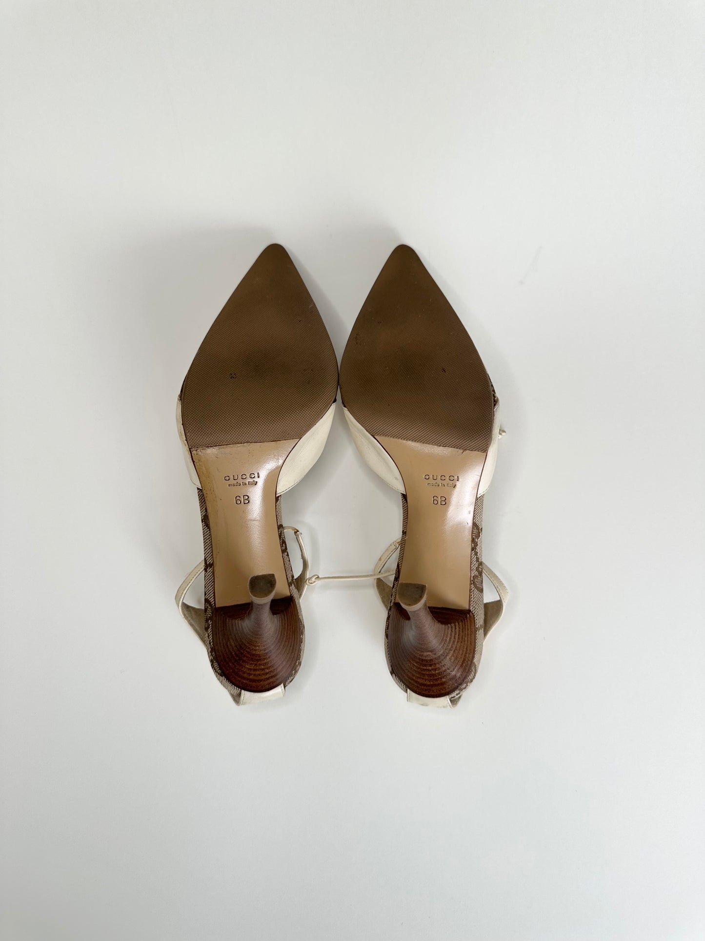 Gucci Monogram White Ankle Tie Heels US 6