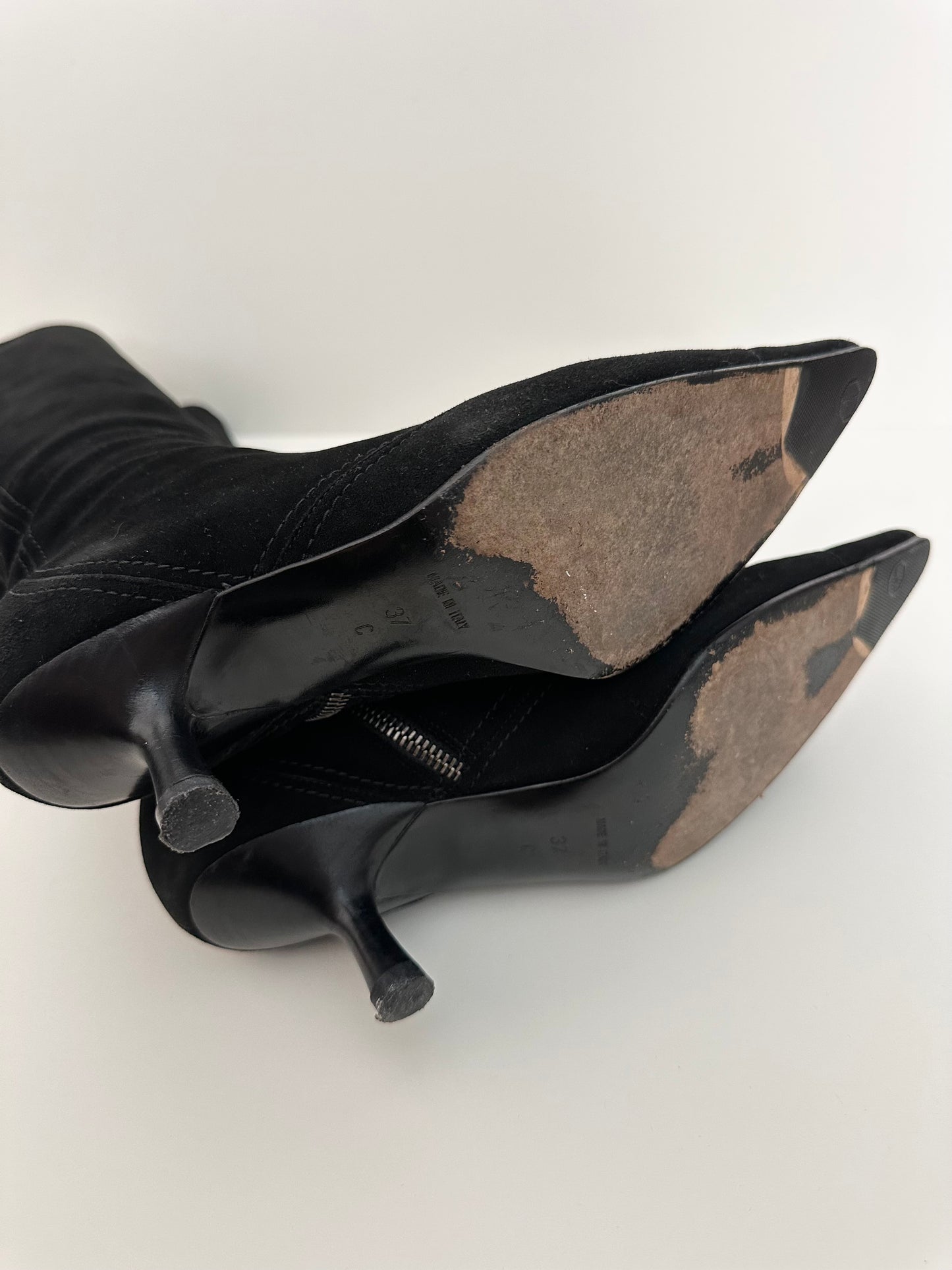 Chanel Black Suede Logo Boots 37