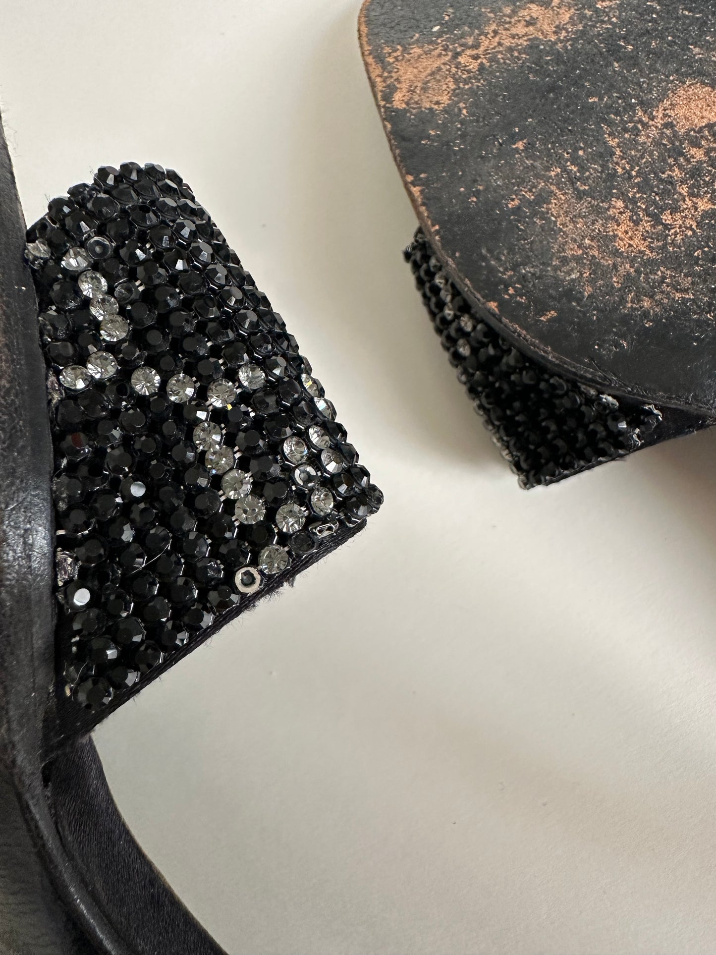 Gucci 1998 Black Crystal Monogram Sandals 37