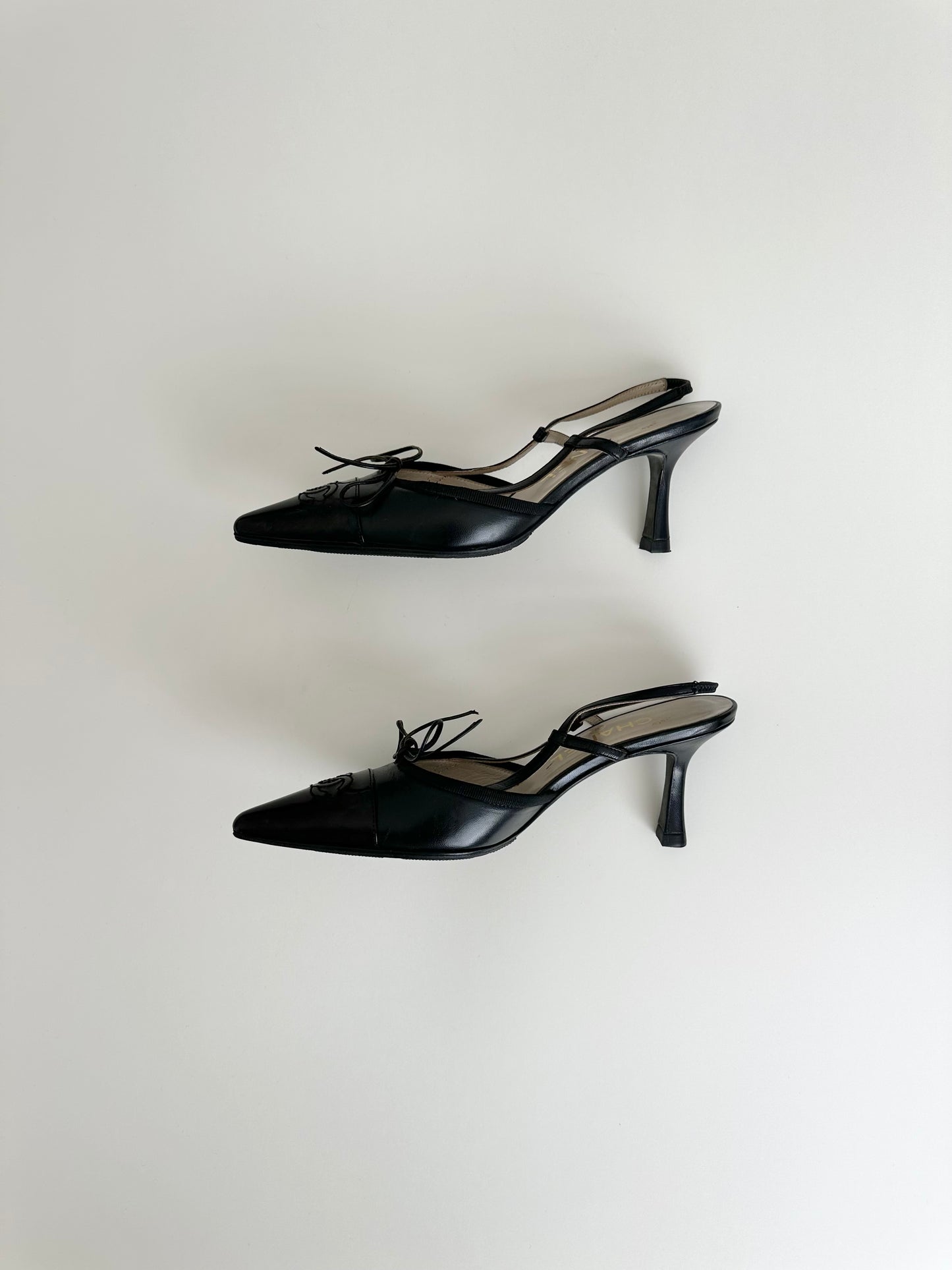 Chanel Black Logo Slingback 35