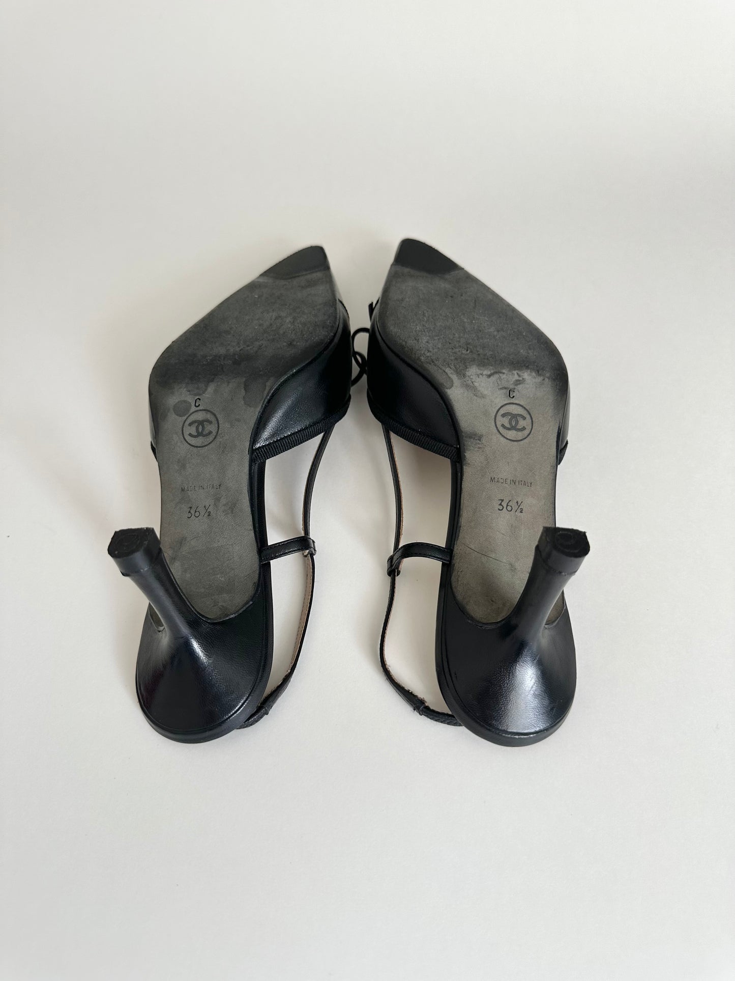 Chanel Black Logo Slingbacks 36.5