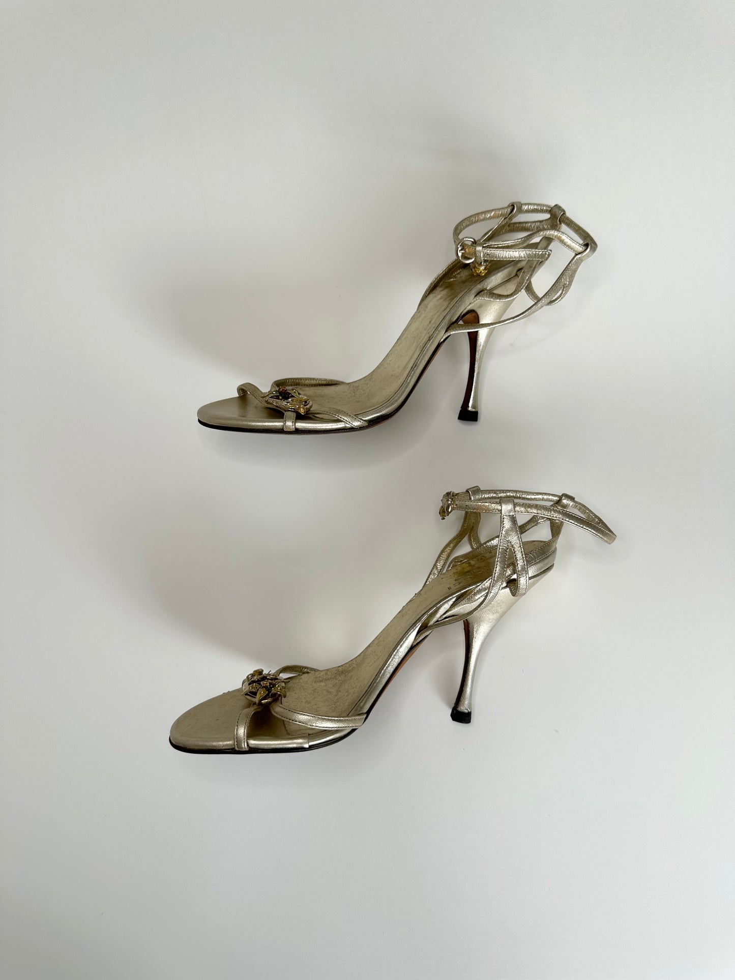 Gucci Gold Butterfly/Ladybug Charm Sandals 36.5