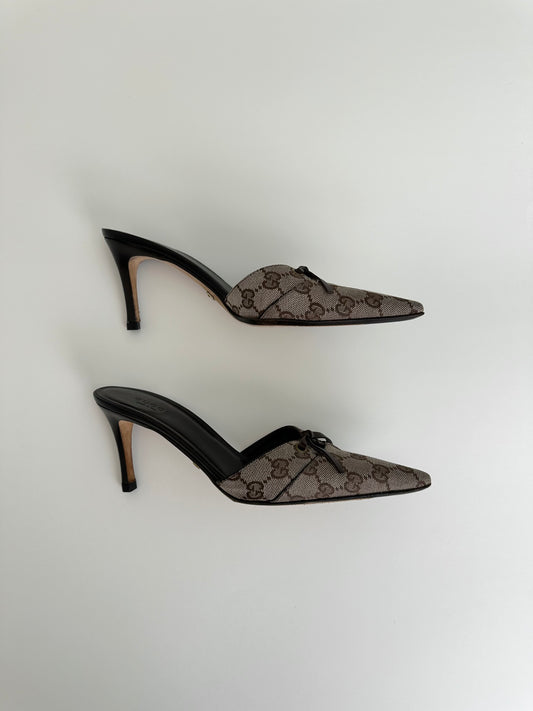 Gucci Brown Monogram Mules US 7