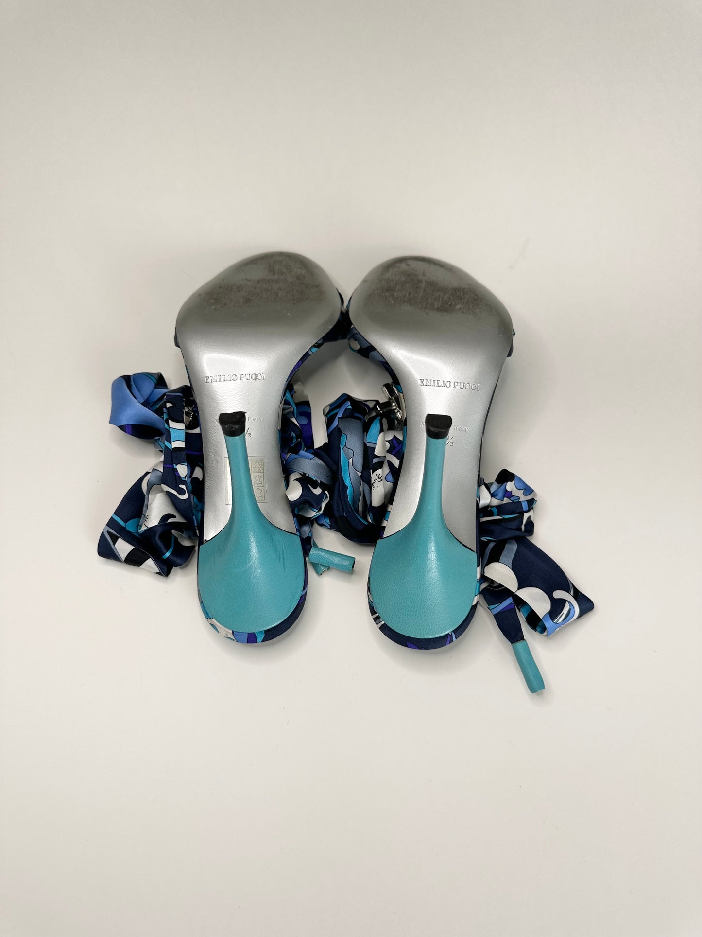 Pucci Jeweled Satin Ankle Wrap Sandals 38.5