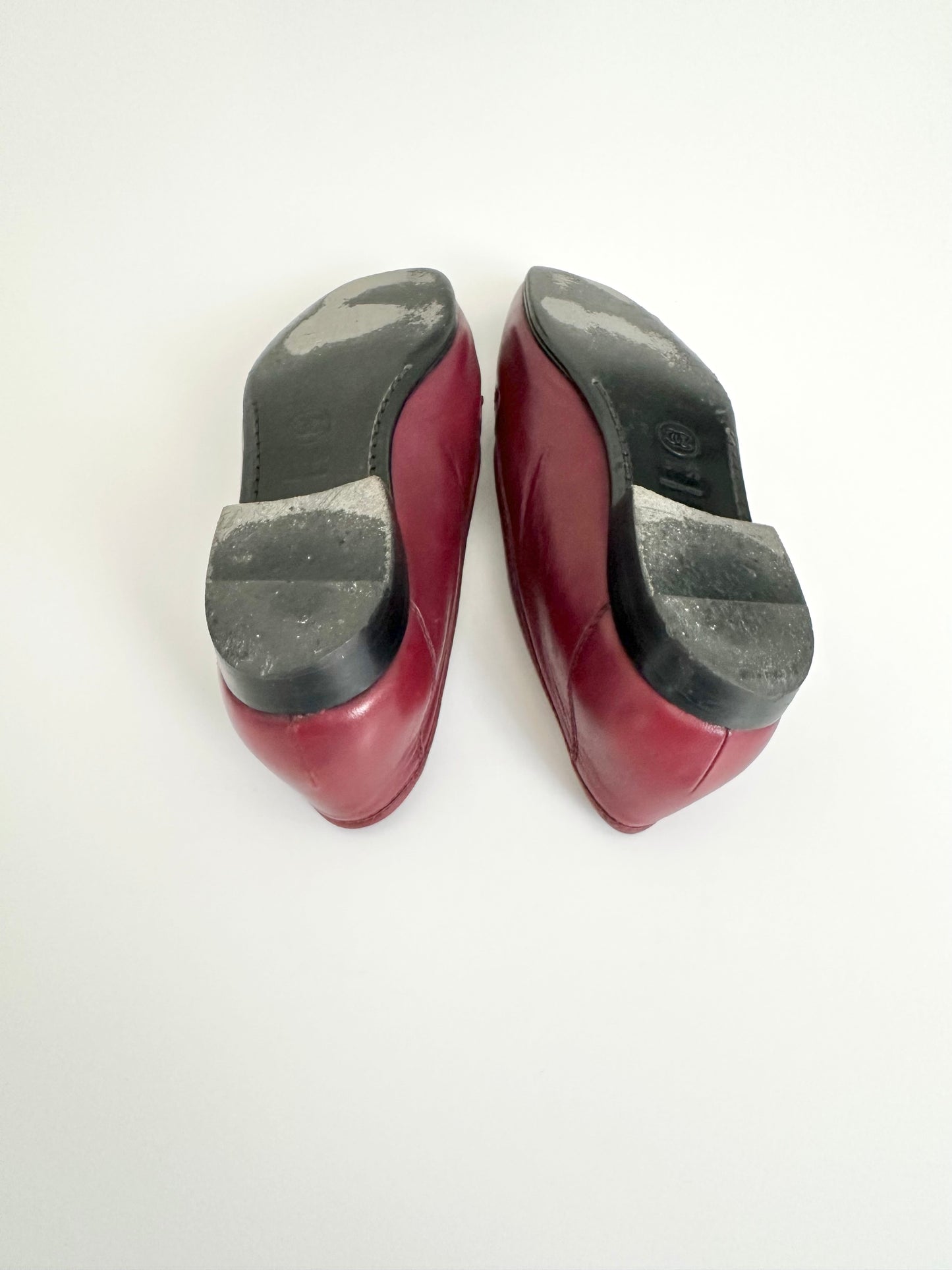 Chanel Red Leather Logo Loafers 36.5