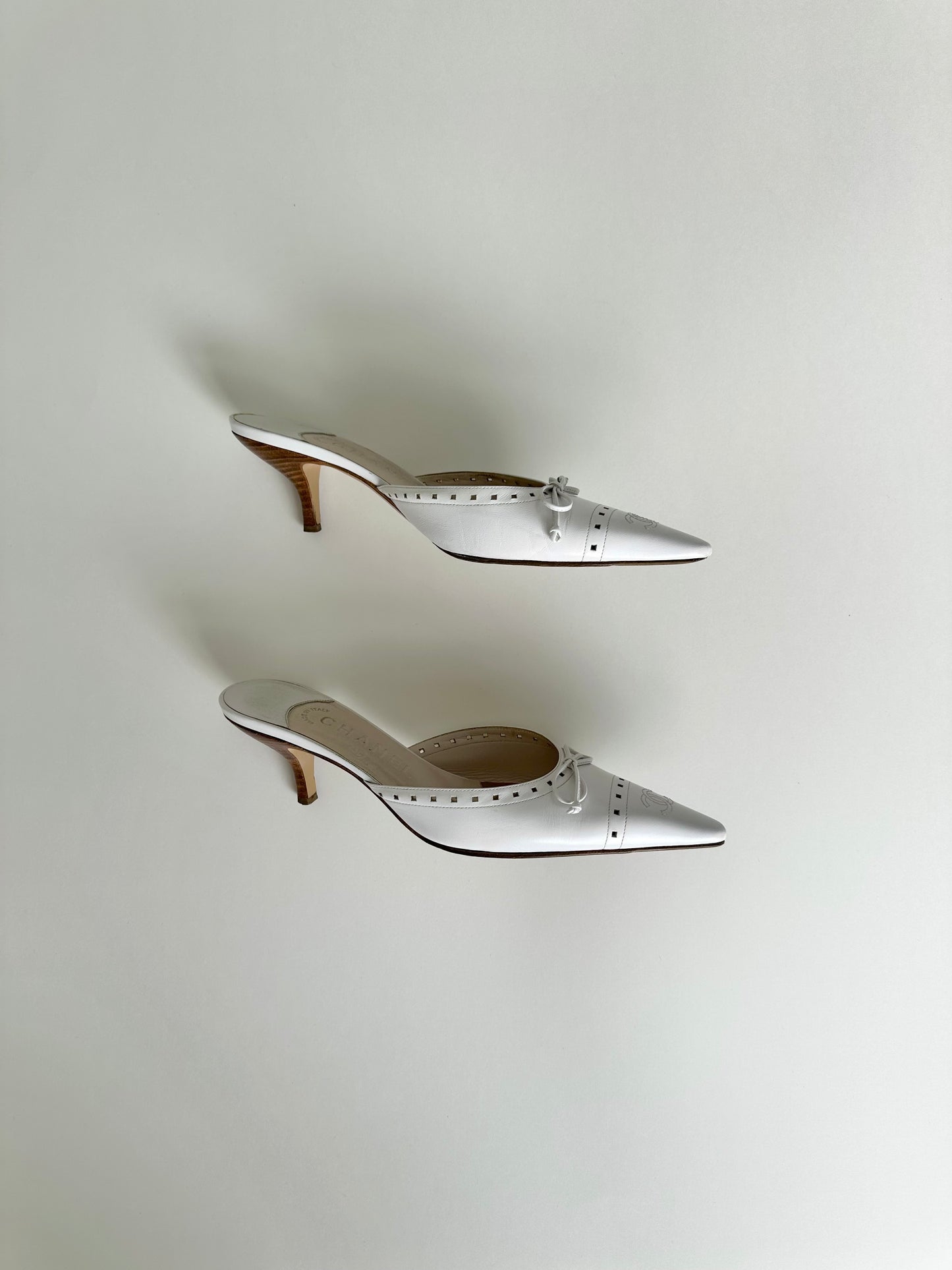 Chanel White Logo Bow Mules 36.5