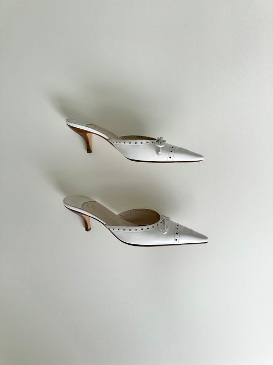 Chanel White Logo Bow Mules 36.5