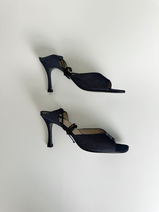 Chanel Denim Ankle Tie Sandals 40