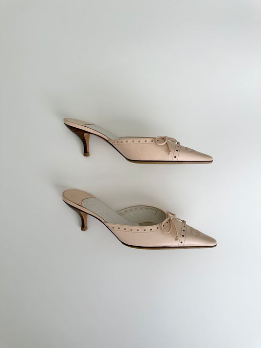 Chanel Light Pink Logo Mules 37.5