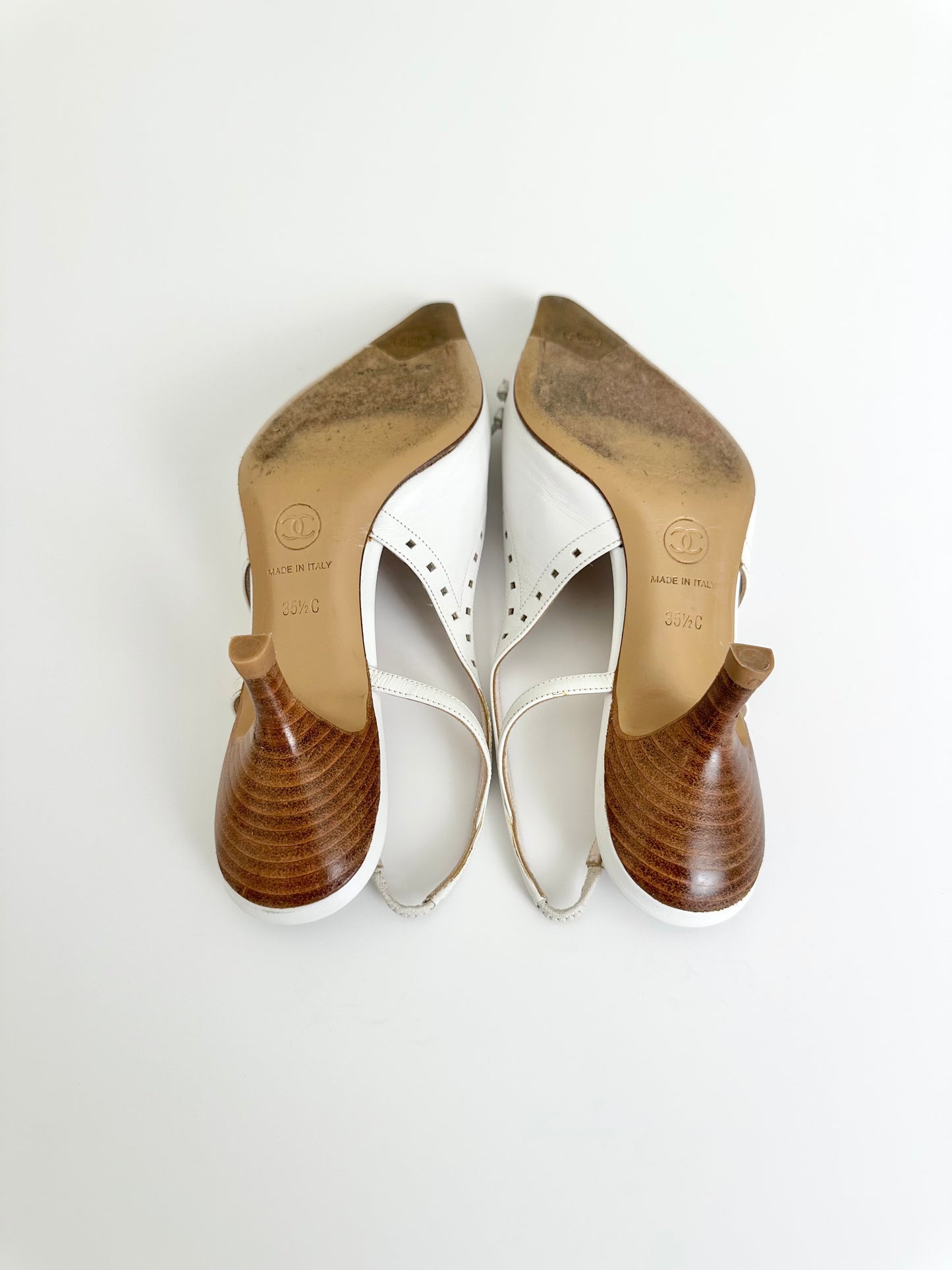 Chanel White Logo Slingbacks 35.5