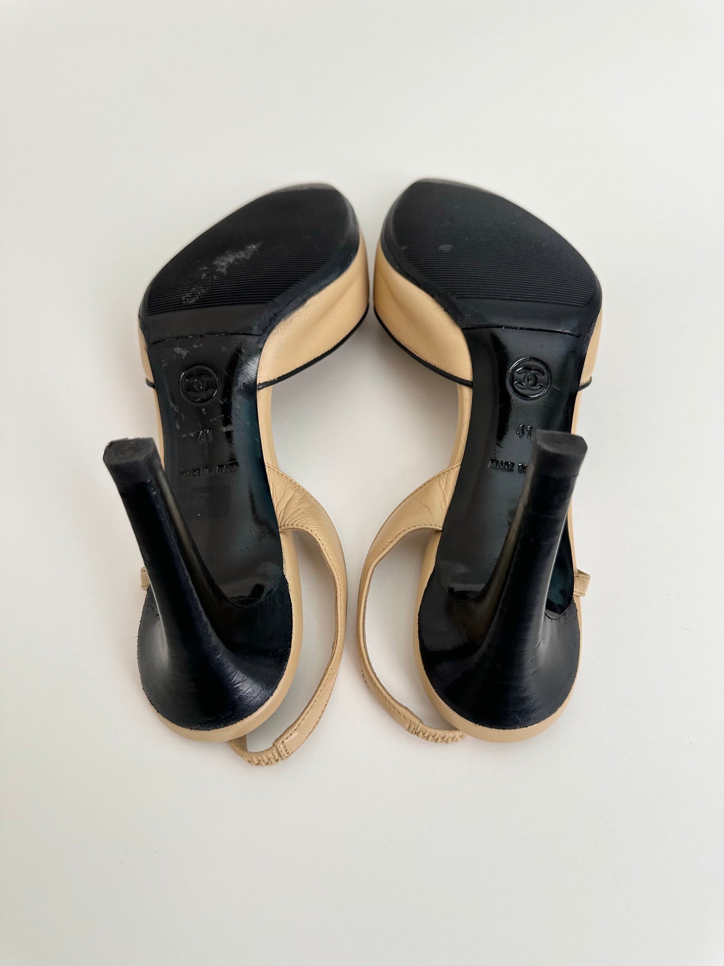 Chanel Tan/Black Round Toe Slingbacks 41