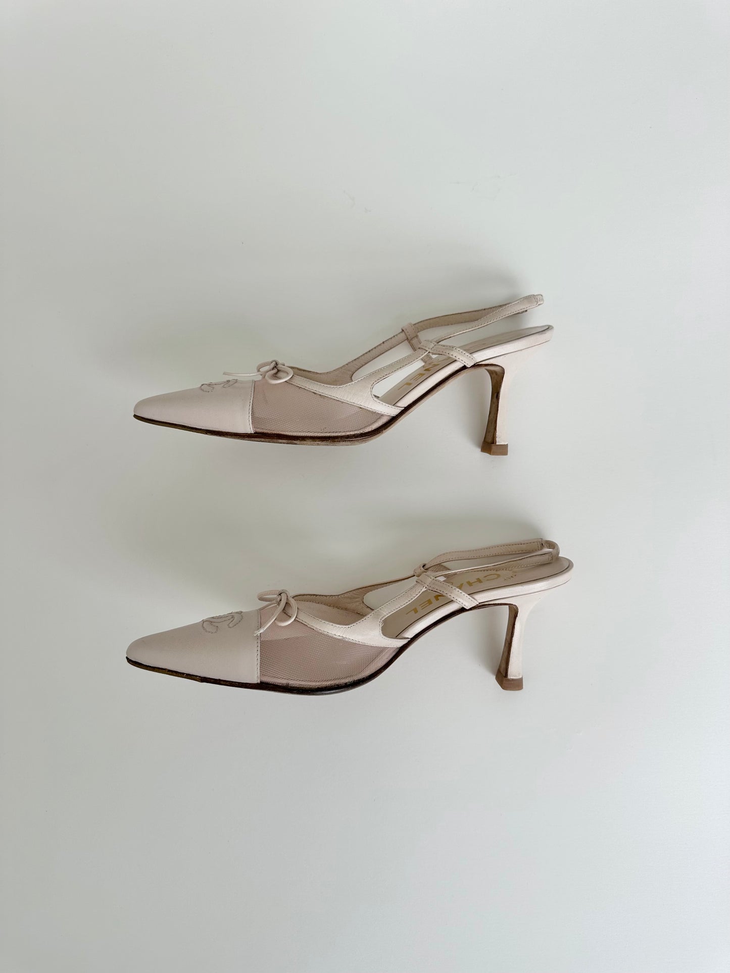 Chanel Light Pink Mesh Bow Slingback 34