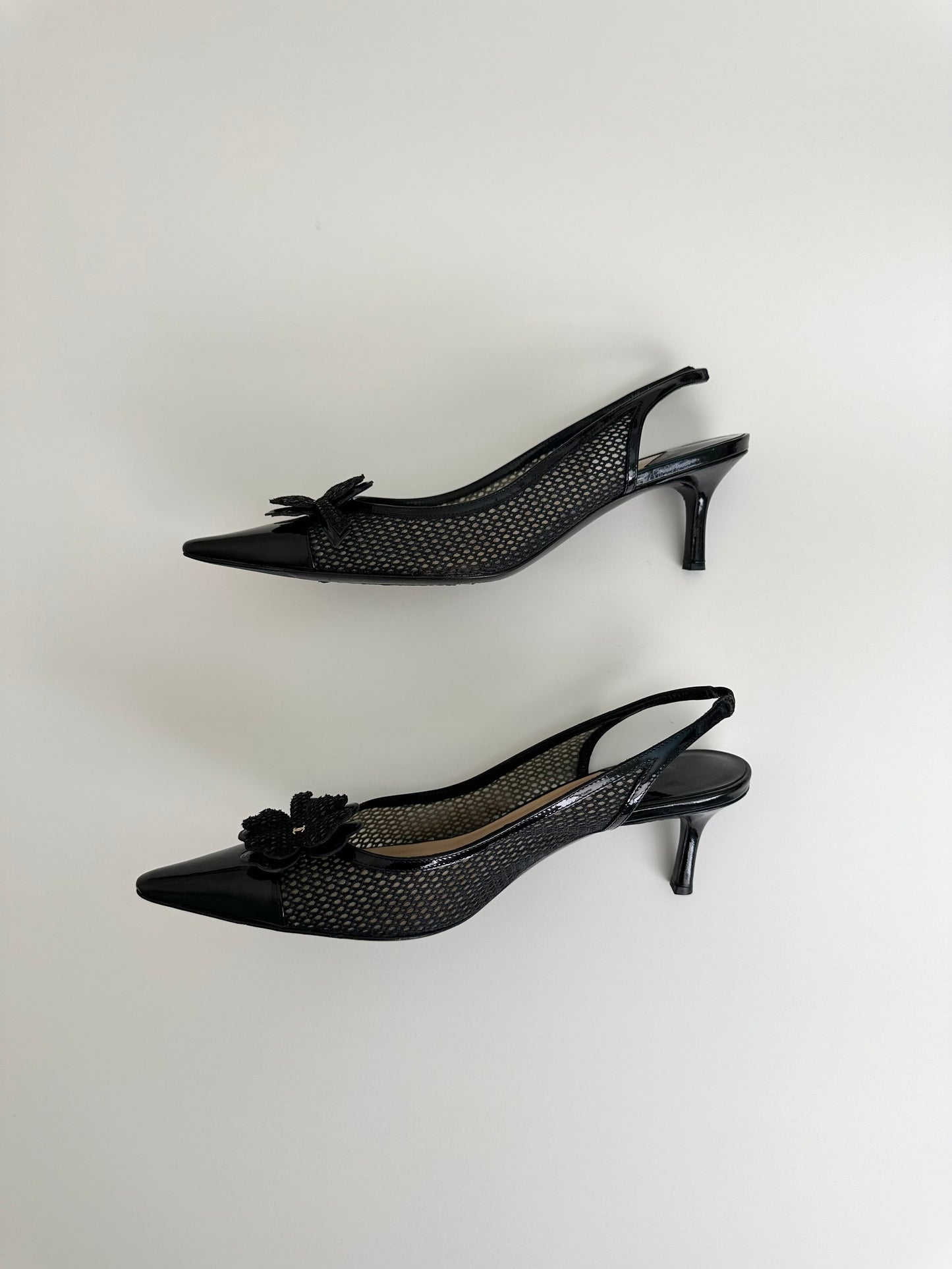 Chanel Black Mesh Clover Slingbacks 38