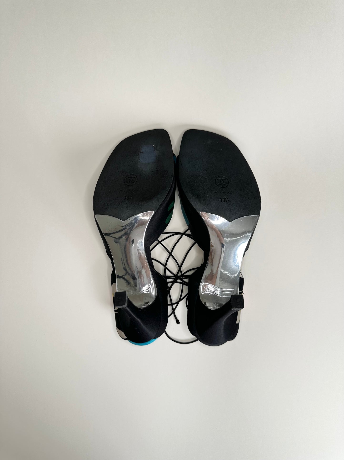 Chanel Multicolor Ankle Wrap Sandals 38.5