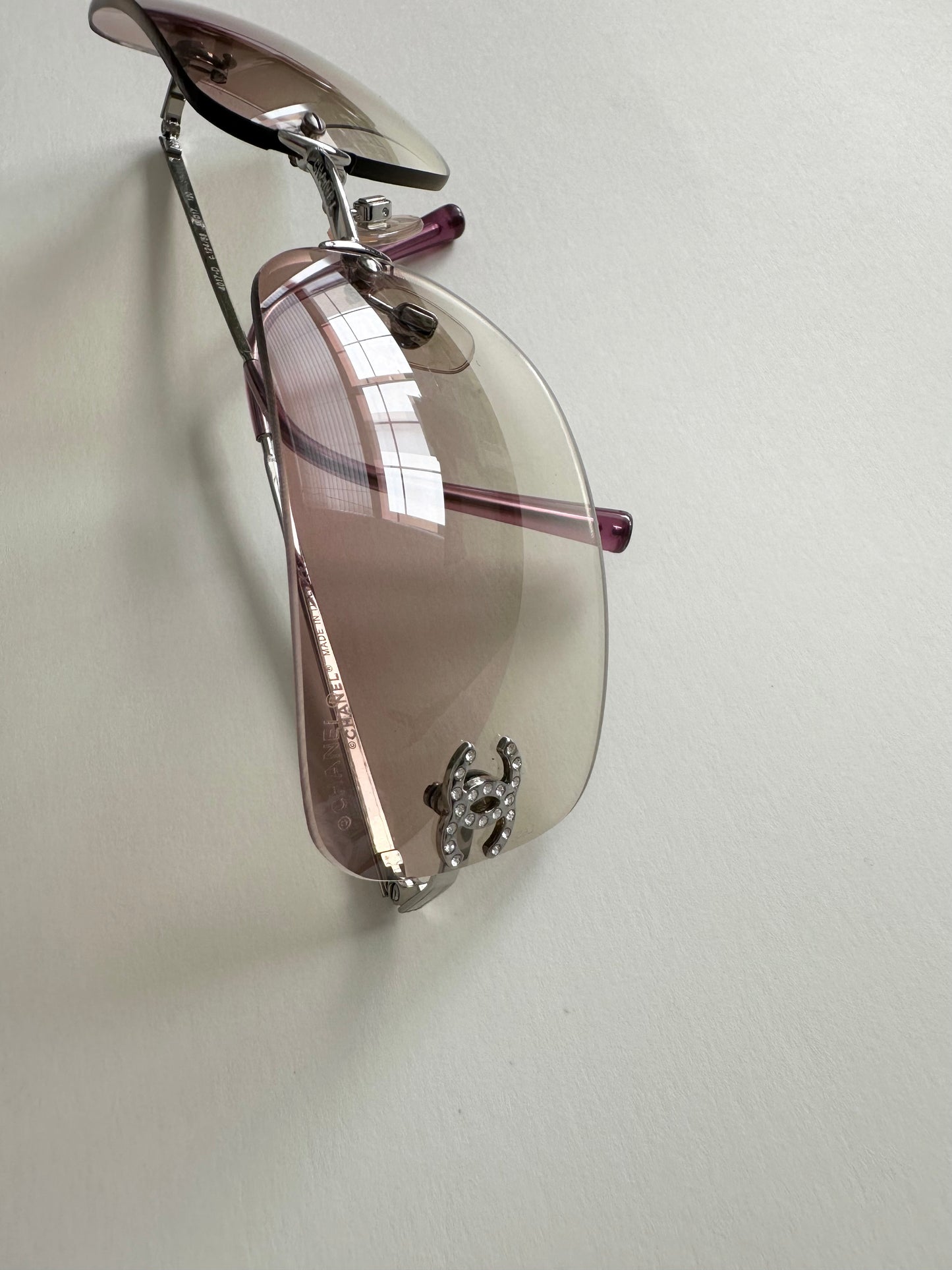 Chanel Pink Gradient Rhinestone Logo Sunglasses