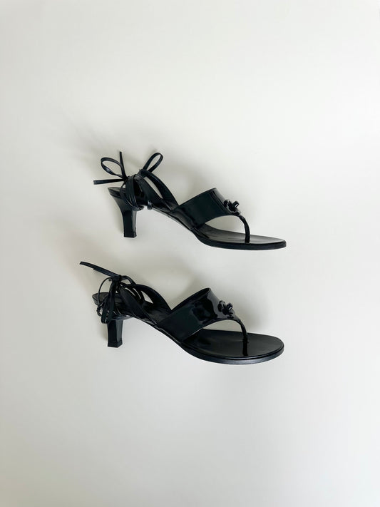 Chanel Black Turnlock Tie Up Sandals 37