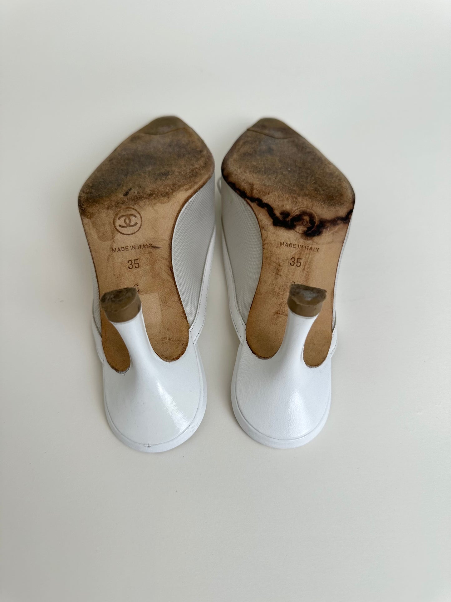 Chanel White Mesh Bow Mules 35