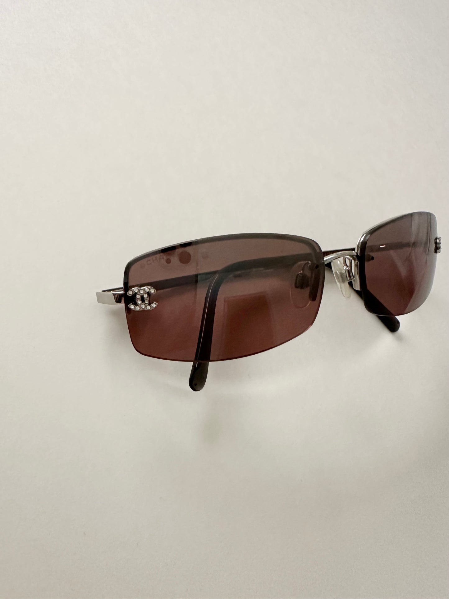 Chanel Rimless Rhinestone Logo Sunglasses