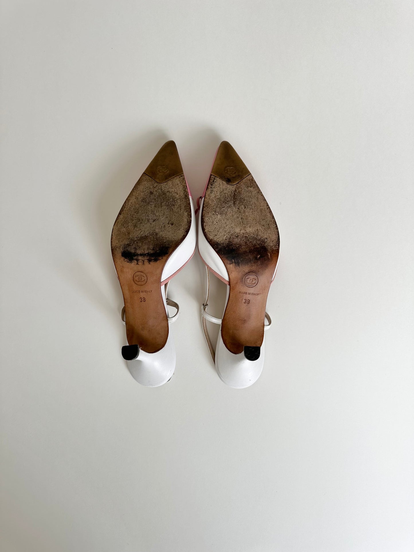Chanel Pink Logo Slingback 38