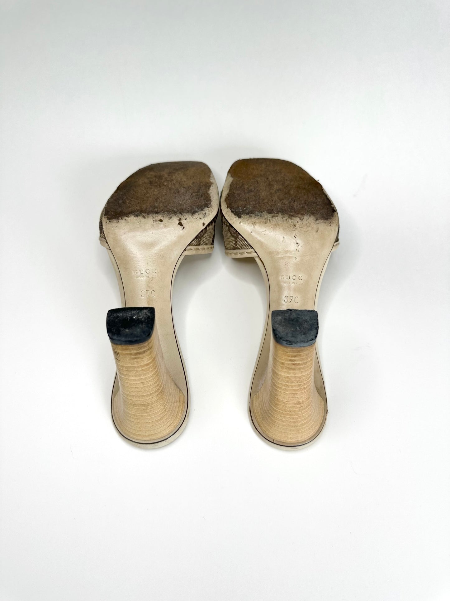Gucci Cream Monogram Block Heels 37