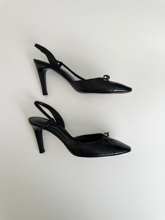Chanel Black Round Toe Slingbacks 41