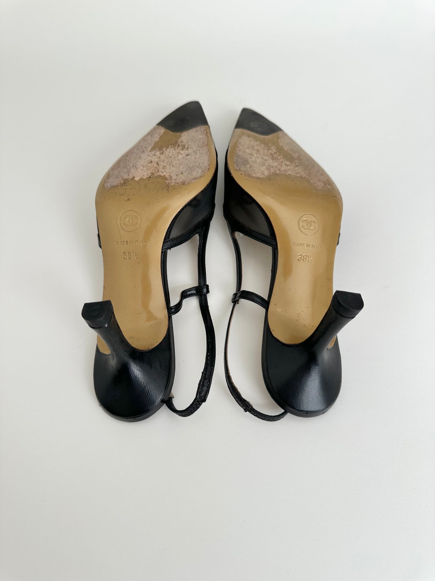 Chanel Black Mesh Bow Slingback 38.5