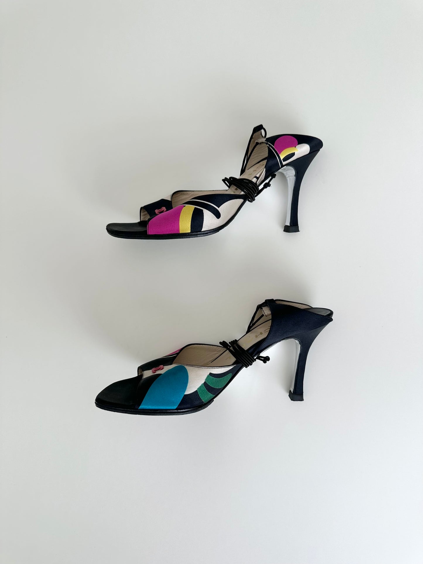 Chanel Multicolor Satin Ankle Tie Sandals 36.5