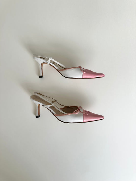 Chanel Pink Logo Slingback 38