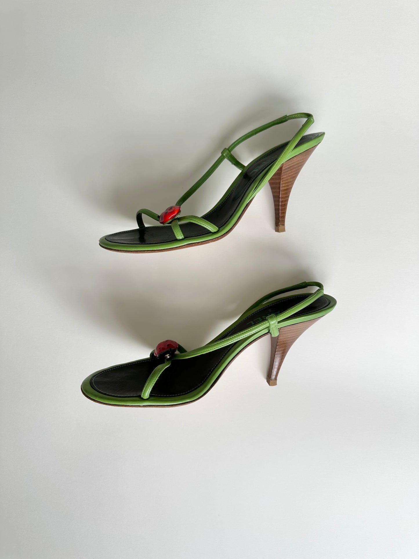 Chanel Green Ladybug Sandals 39