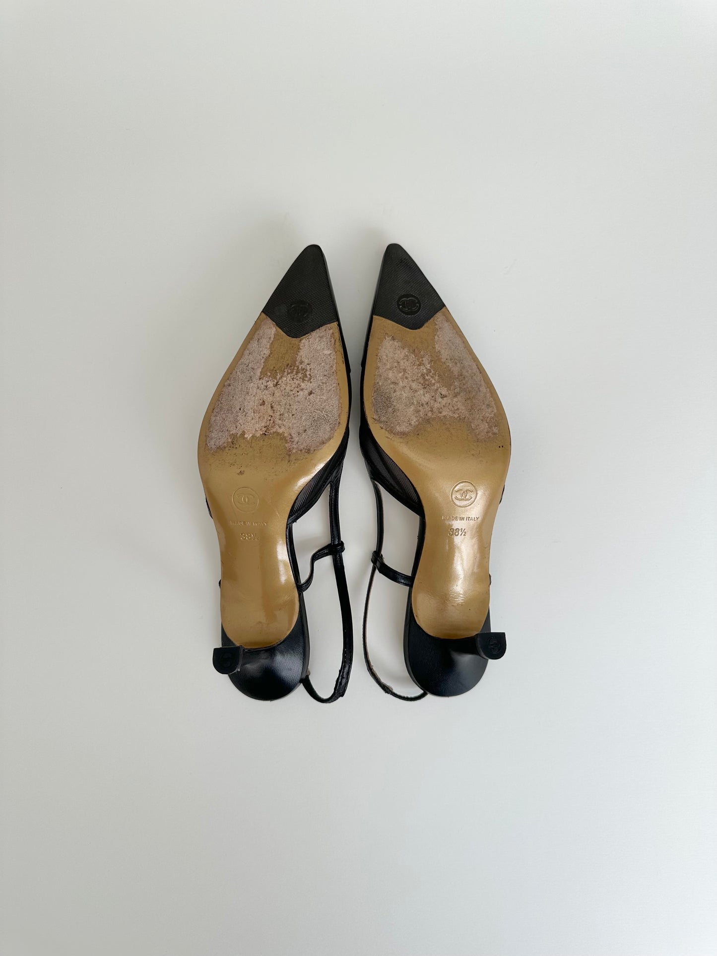 Chanel Black Mesh Bow Slingback 38.5