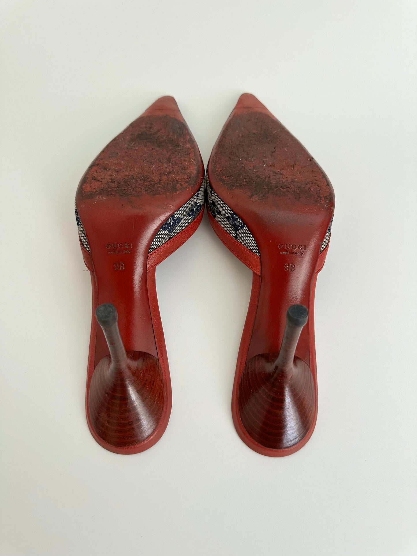 Gucci Red Monogram Mules US 9