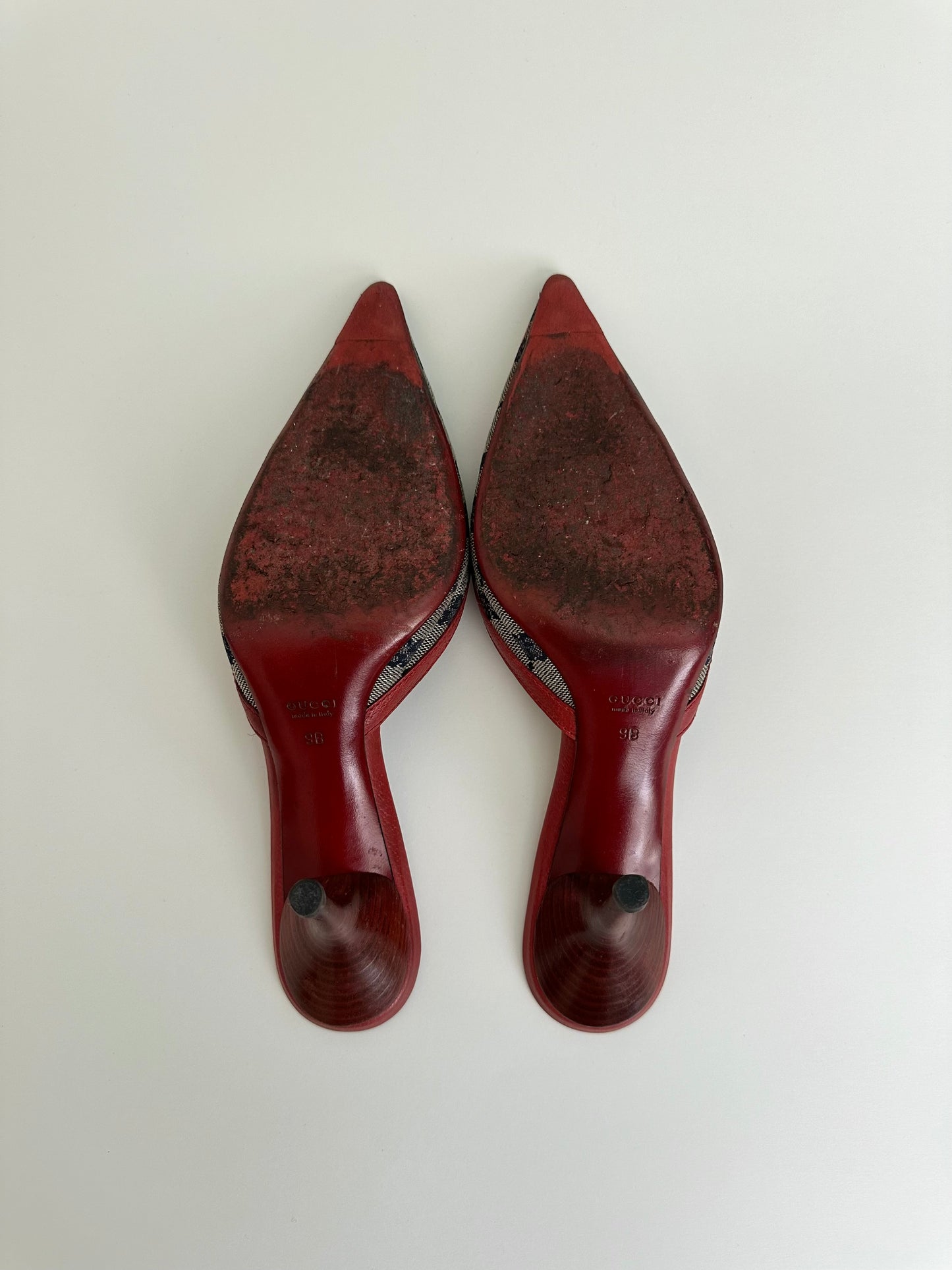 Gucci Red Monogram Mules US 9